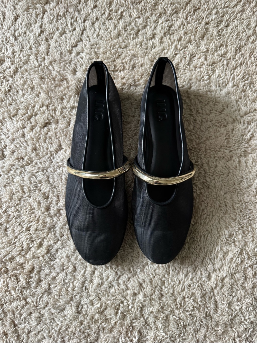 INC International Concepts Black Flats with Gold Accent Strap